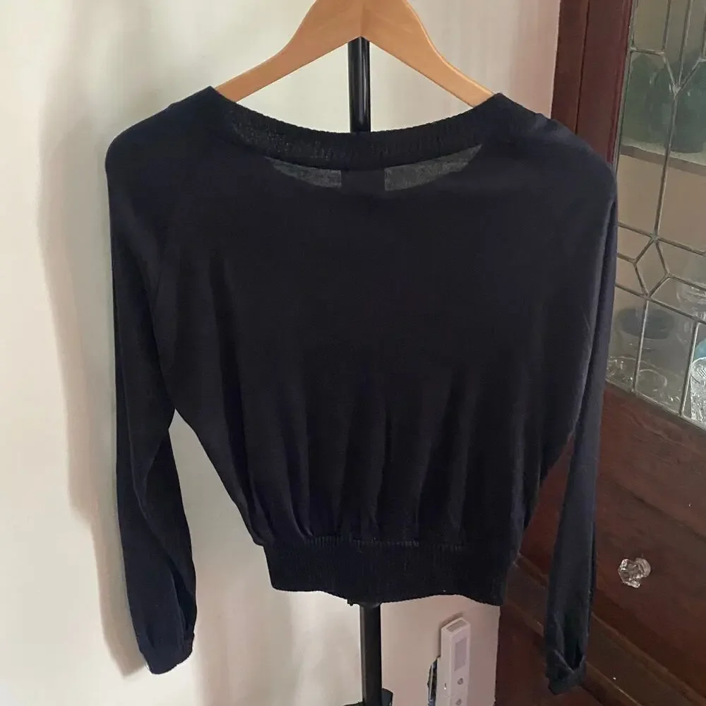 70s Vintage Black Boatneck Sweater Size M Buttons Long Sleeve Minimalist Goth